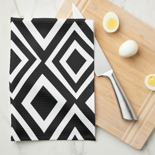 Geometrische weergave van zwart en wit diamant theedoek (Quarter Fold)