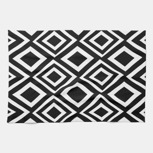 Geometrische weergave van zwart en wit diamant theedoek (Horizontaal)