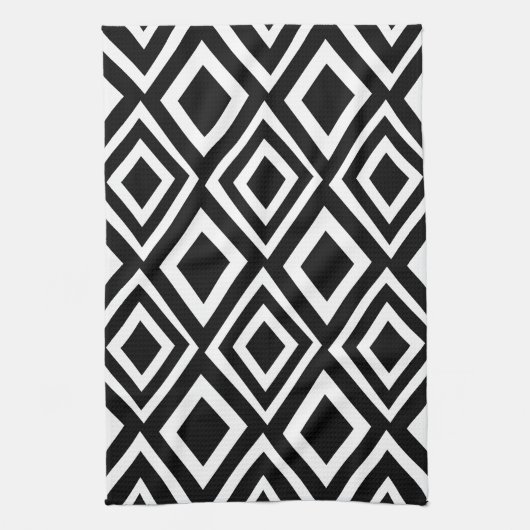 Geometrische weergave van zwart en wit diamant theedoek (Verticaal)