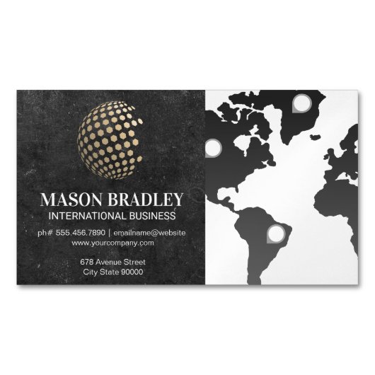 Geometrische Wereldbol | Wereldkaart Magnetisch Visitekaartje (Voorkant)