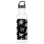Geometrische White Daisy Floral Illustration Monog Waterfles (Voorkant)