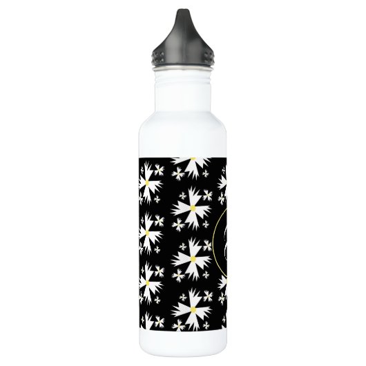 Geometrische White Daisy Floral Illustration Monog Waterfles (Links)