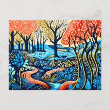 Geometrische wildernis in Linocut Winter