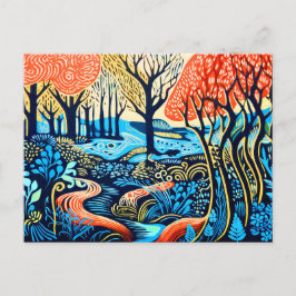 Geometrische wildernis in Linocut Winter Feestdagenkaart