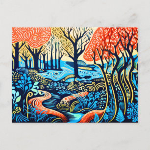 Geometrische wildernis in Linocut Winter Feestdagenkaart
