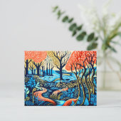 Geometrische wildernis in Linocut Winter Feestdagenkaart (Staand voorkant)