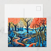 Geometrische wildernis in Linocut Winter Feestdagenkaart (Voorkant / Achterkant)