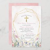 Geometrische Wildflower Eerste Heilige Communie Kaart (Voorkant / Achterkant)