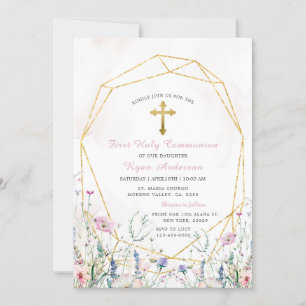 Geometrische Wildflower Eerste Heilige Communie Kaart