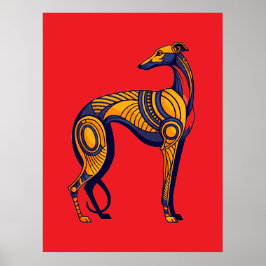 Geometrische Windhond Art Deco in Levendige Kleur Poster