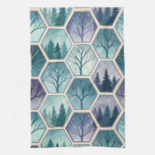 Geometrische Winterbos – Bomen in Hexagoon Theedoek