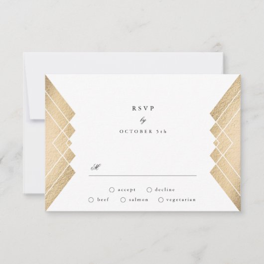 Geometrische  Wit Gouden Gatsby Bruiloft RSVP (Voorkant)