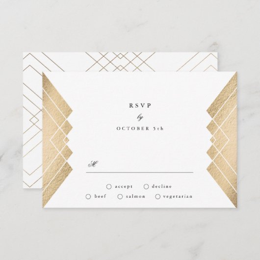 Geometrische  Wit Gouden Gatsby Bruiloft RSVP (Voorkant / Achterkant)