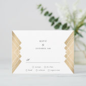 Geometrische  Wit Gouden Gatsby Bruiloft RSVP Kaartje (Staand voorkant)