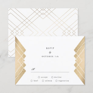 Geometrische  Wit Gouden Gatsby Bruiloft RSVP Kaartje