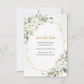 Geometrische witte bloemsalie save the date (Voorkant)