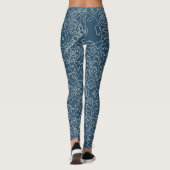 Geometrische witte bochtige lijnen op blauw leggings (Achterkant)