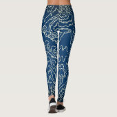 Geometrische witte bochtige lijnen op blauw leggings (Achterkant)