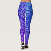 Geometrische witte bochtige lijnen op blauw leggings (Achterkant)