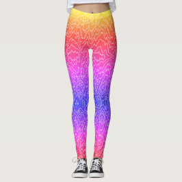 Geometrische witte bochtige lijnen op blauw leggings