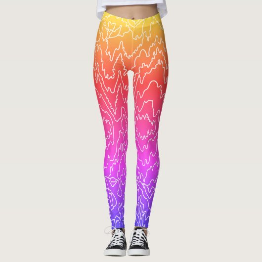 Geometrische witte bochtige lijnen op blauw leggings (Voorkant)