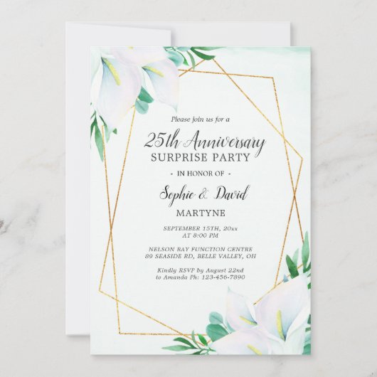 Geometrische witte Calla Lily 25th Jubileum Kaart (Voorkant)