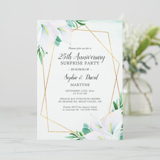 Geometrische witte Calla Lily 25th Jubileum Kaart (Staand voorkant)