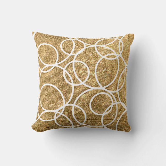 Geometrische witte cirkels Abstract gouden glitter Kussen (Voorkant)