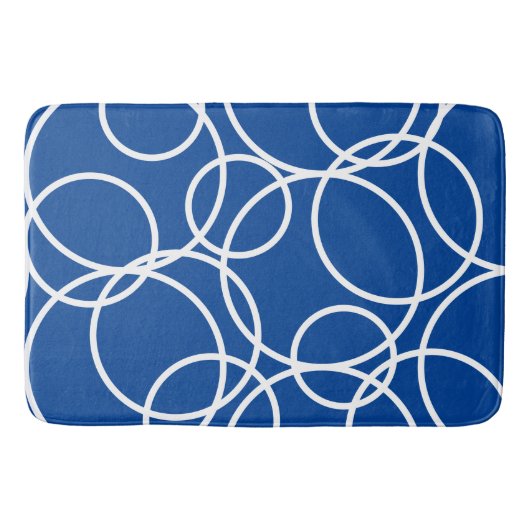 Geometrische witte cirkels blauw modern Abstract Badmat (Voorkant)