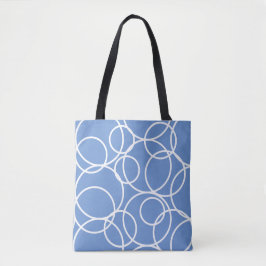 Geometrische witte cirkels blauw modern Abstract Tote Bag
