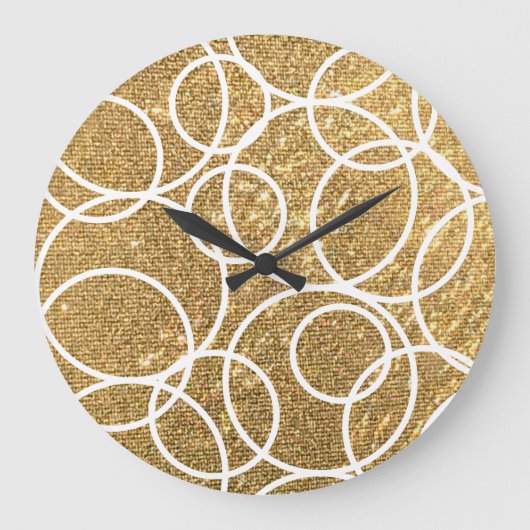 Geometrische witte cirkels Gold Glitter Abstract Grote Klok (Voorkant)