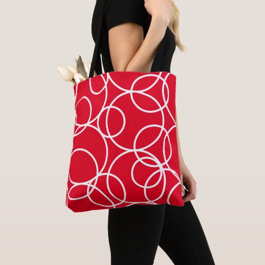 Geometrische witte cirkels rood modern Abstract Ta Tote Bag (Dichtbij)