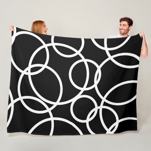Geometrische witte cirkels zwart Modern Abstract Fleece Deken (In situ)