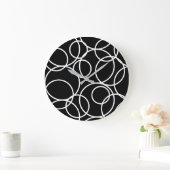 Geometrische witte cirkels zwart Modern Abstract Grote Klok (Huis)