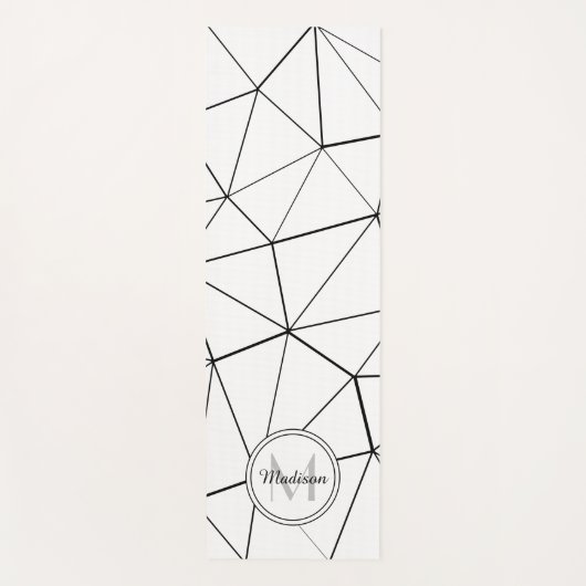Geometrische witte driehoeken zwarte lijnen Monogr Yogamat (Voorkant)