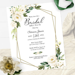 Geometrische witte flora Bridal Brunch uitnodiging