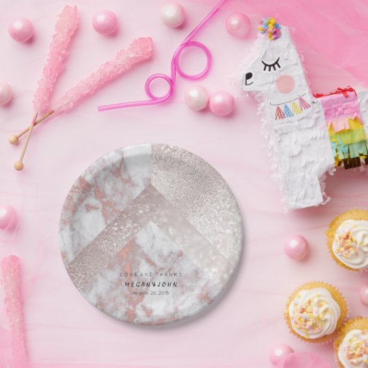 Geometrische witte glitter roze roze roodbruine ma papieren bordje (Feest)