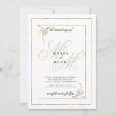 Geometrische witte goudbok initialen bruiloft kaart (Voorkant)