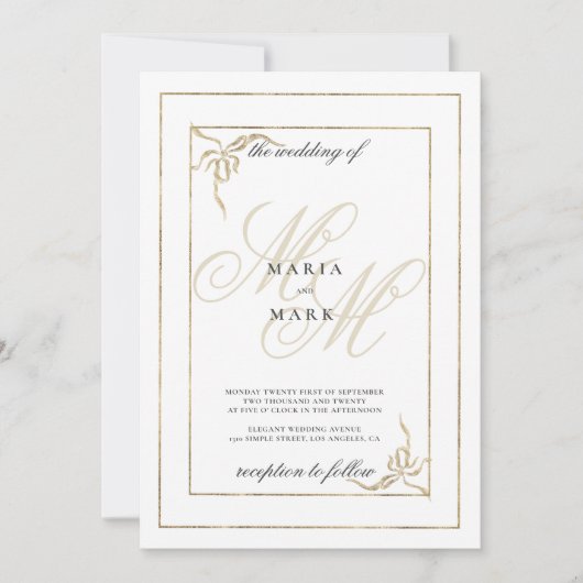 Geometrische witte goudbok initialen bruiloft kaart (Voorkant)