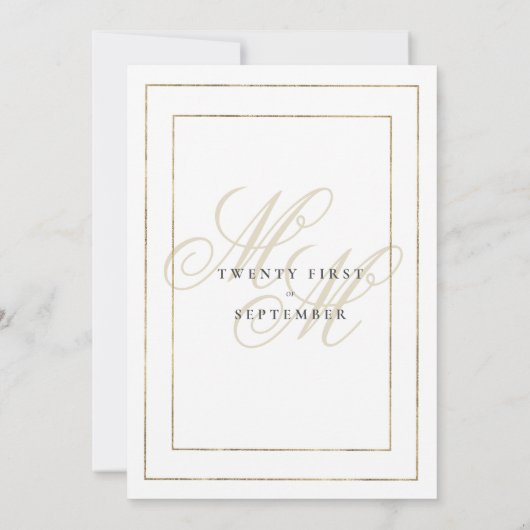 Geometrische witte goudbok initialen bruiloft kaart (Achterkant)