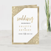 Geometrische witte gouden glitters glam huwelijksp programma (Voorkant)