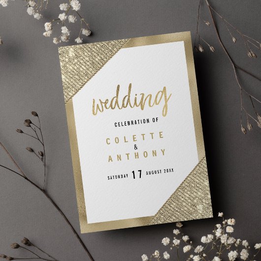 Geometrische witte gouden glitters glam huwelijksp programma