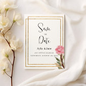 Geometrische witte gouden roze bloem Save the Date Kaart