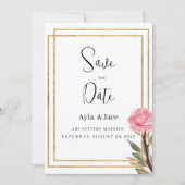 Geometrische witte gouden roze bloem Save the Date Kaart (Voorkant)