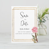 Geometrische witte gouden roze bloem Save the Date Kaart (Staand voorkant)