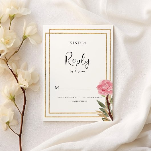 Geometrische witte gouden roze mint bloem RSVP Kaart