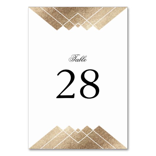 Geometrische witte goudkleurige weduwentabelnummer kaart (Voorkant)