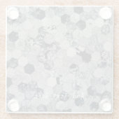 Geometrische witte, grijze en zwarte hexagon patro glazen onderzetter (Achterkant)