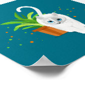 Geometrische witte kat die langs een plant pot loo poster (Hoek)