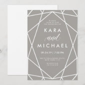 Geometrische witte lijnen op moderne grijze bruilo kaart (Voorkant / Achterkant)